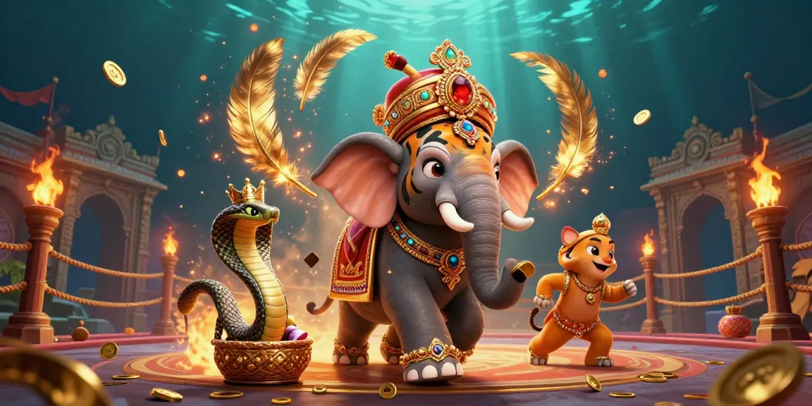 Engage with kkwin's thrilling gaming, featuring a jewel-encrusted elephant and vibrant casino elements.