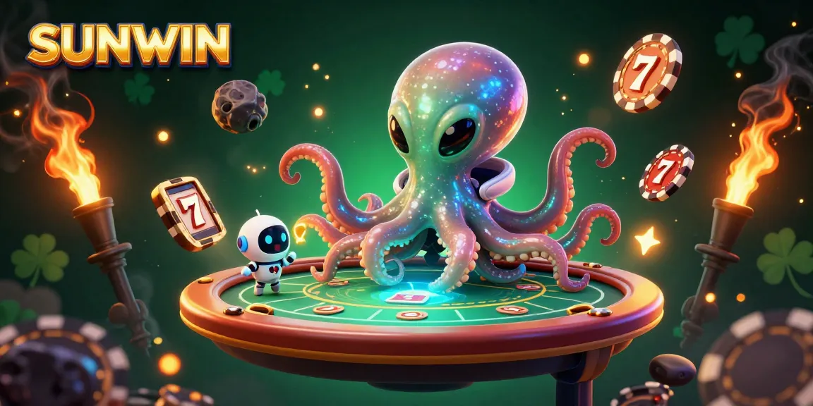 Experience thrilling gameplay at SUNWIN with a vibrant 3D casino illustration showcasing aliens and poker elements.