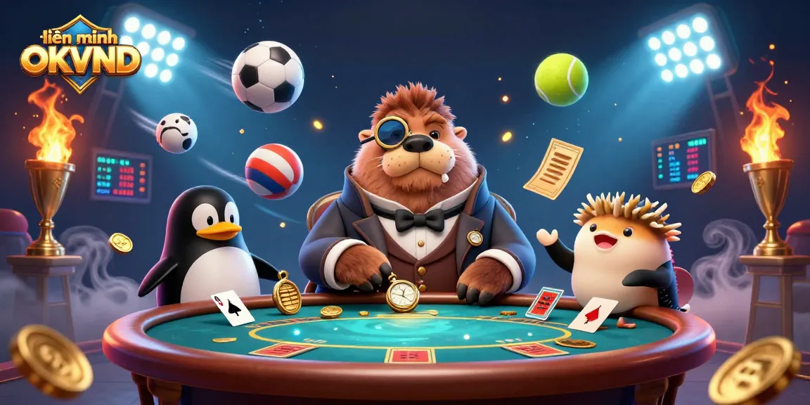 Experience thrilling poker action at liên minh OKVND with a cartoon walrus and his bluffing pufferfish friend.