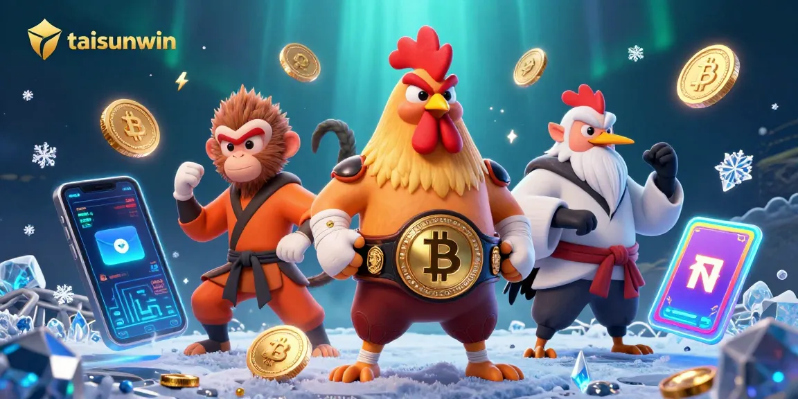 Engage with taisunwin's exciting gaming scene featuring unique characters and vibrant cryptocurrency elements.