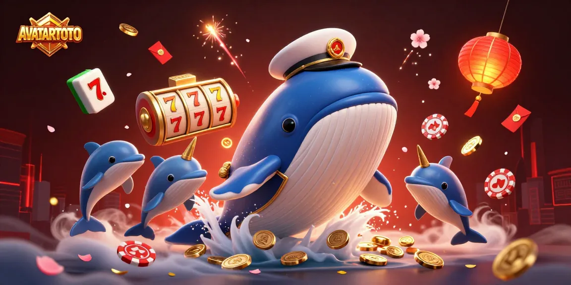 Engage with AVATARTOTO's unique gaming experience, featuring playful dolphins and a grand whale in an exciting casino scene.