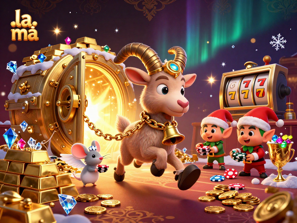 Experience la mã excitement with a festive casino scene showcasing Krampus and playful elves.