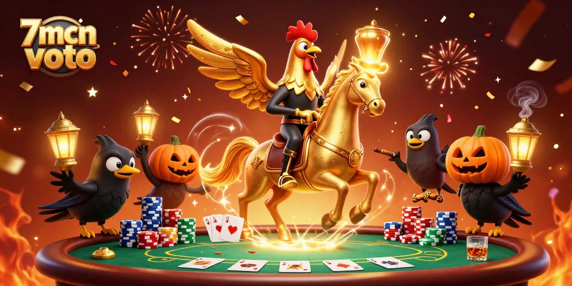 Experience the thrilling action of 7mcn voto in a festive casino atmosphere with vibrant characters.