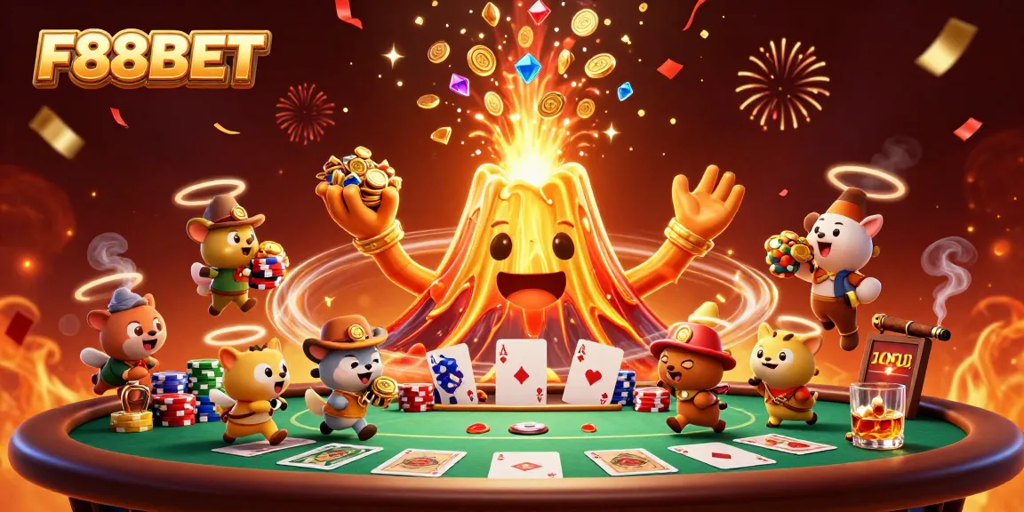 Join the excitement at F88BET with a captivating scene of treasure and poker action!