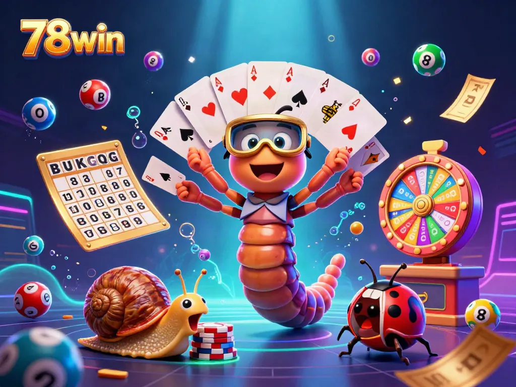 Engage in thrilling gameplay with 78win featuring colorful lottery balls and animated casino elements.