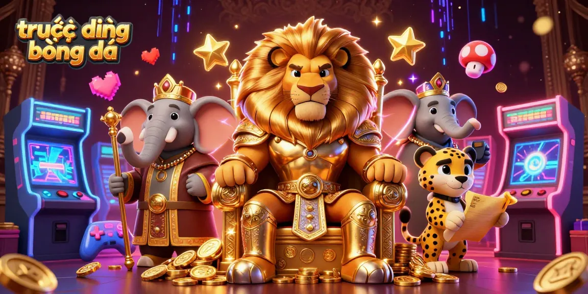 Bet on trực tiếp bóng đá with excitement from the lion king and colorful casino elements.