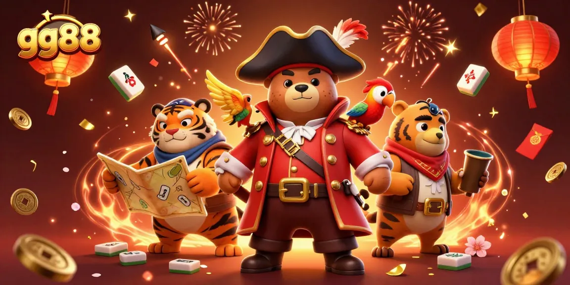 Experience thrilling games at gg88 with exciting illustrations of a pirate bear and engaging casino elements.