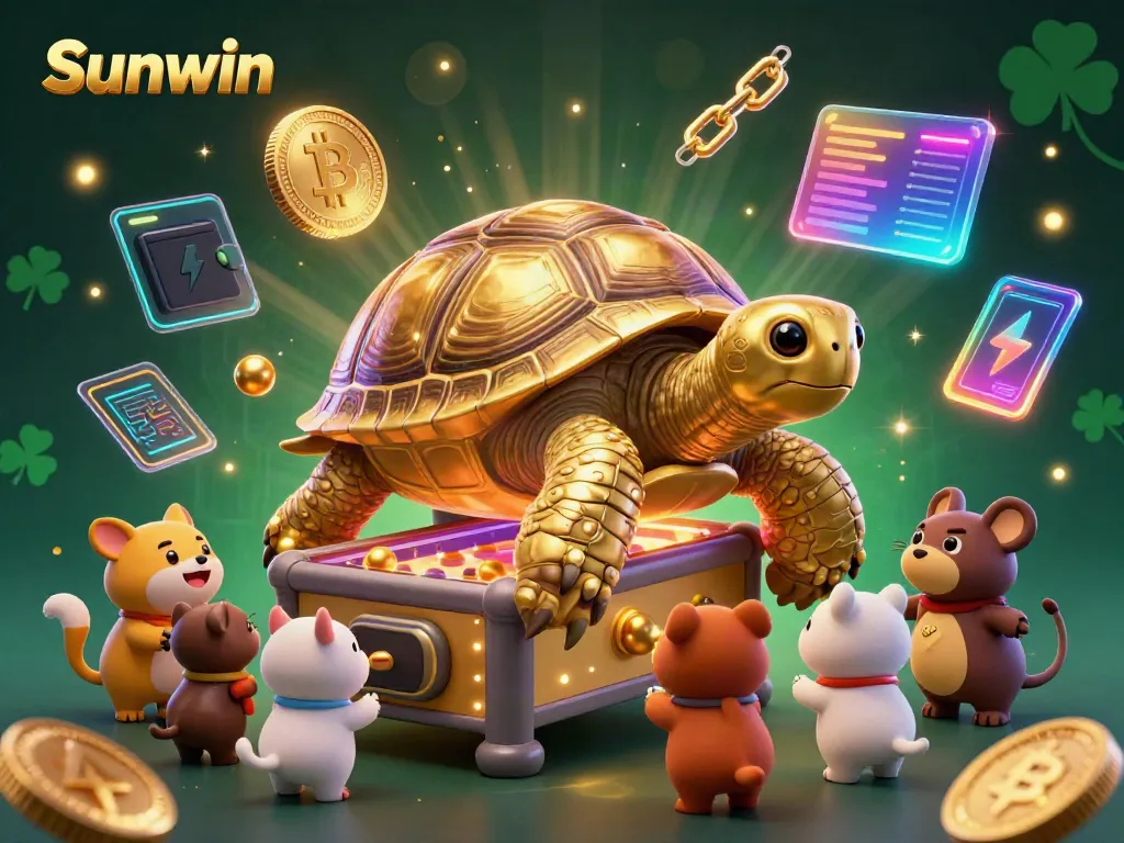Experience the excitement at Sunwin casino with a vibrant 3D illustration of gaming fun.