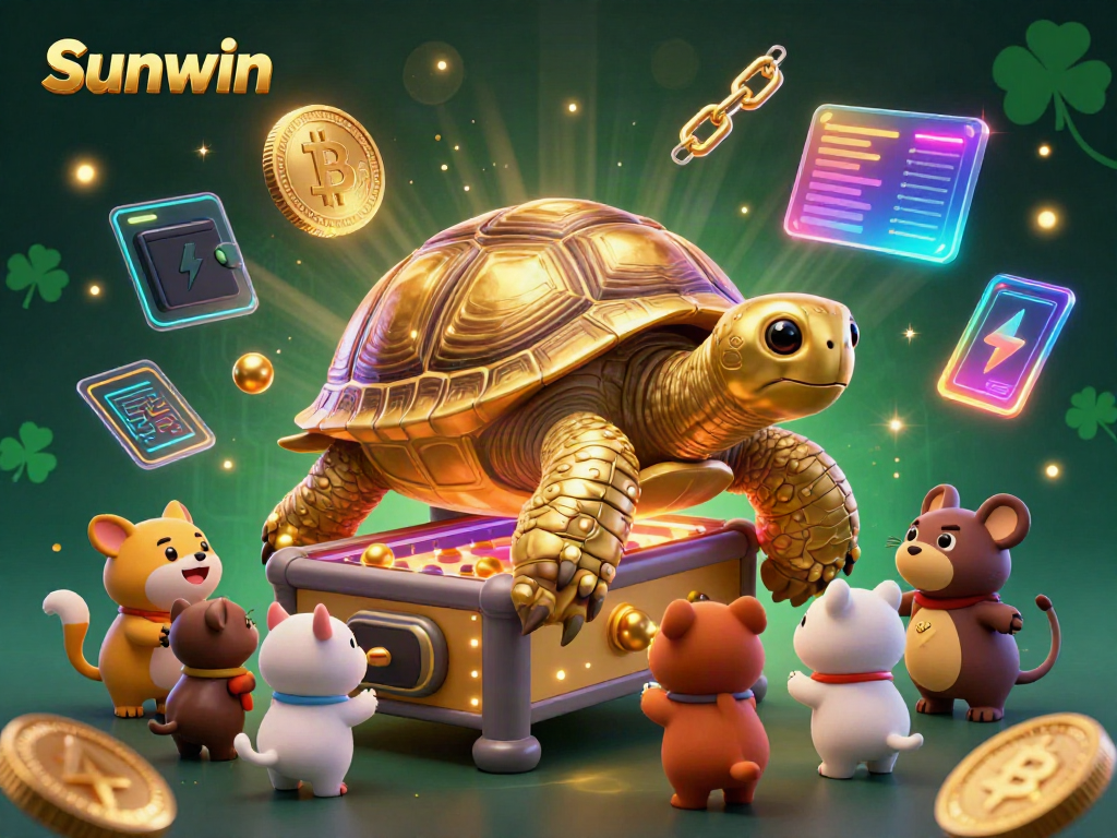 Experience the excitement at Sunwin casino with a vibrant 3D illustration of gaming fun.
