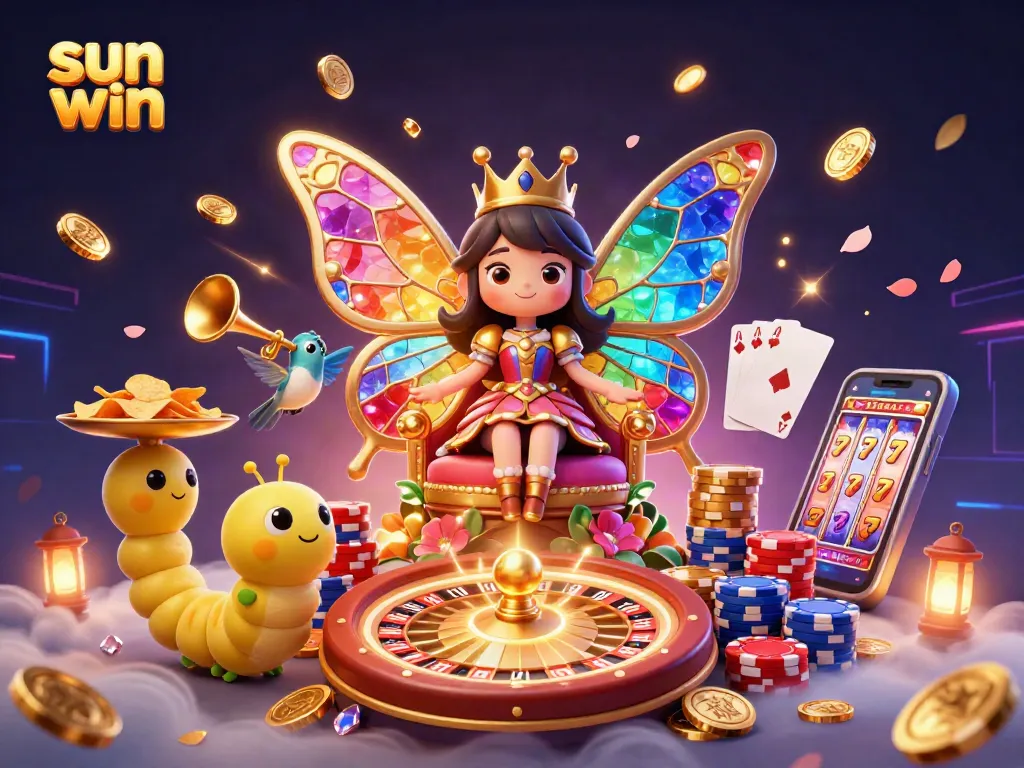 Win big at sun win with vibrant 3D casino illustration showcasing dynamic gaming elements.