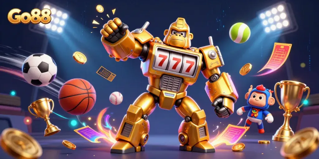 Experience the thrill of gaming with Go88's dynamic, colorful casino-themed illustration