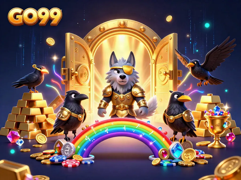 GO99 increases chances of winning with a vibrant and rich casino-themed illustration.