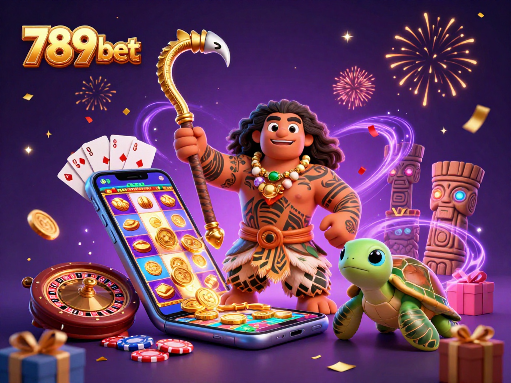 Experience thrilling 789 bet entertainment with a vibrant casino-themed illustration featuring playful characters and exciting games.