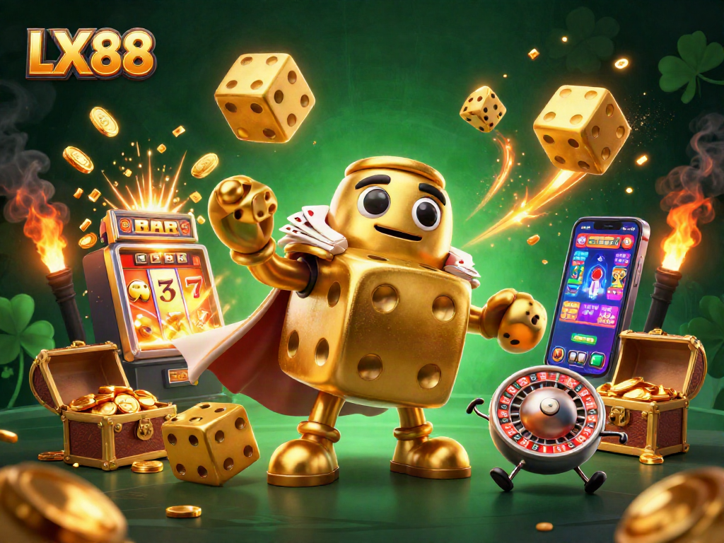 Engage with LX88's winning strategies in this vibrant casino-themed illustration.
