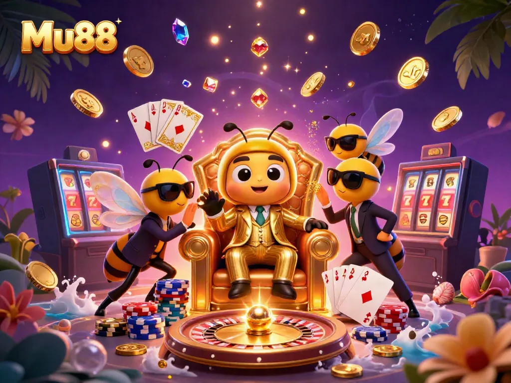 Experience thrilling gameplay at Mu88 with a vibrant casino scene featuring a bumblebee mob boss and dazzling game elements.