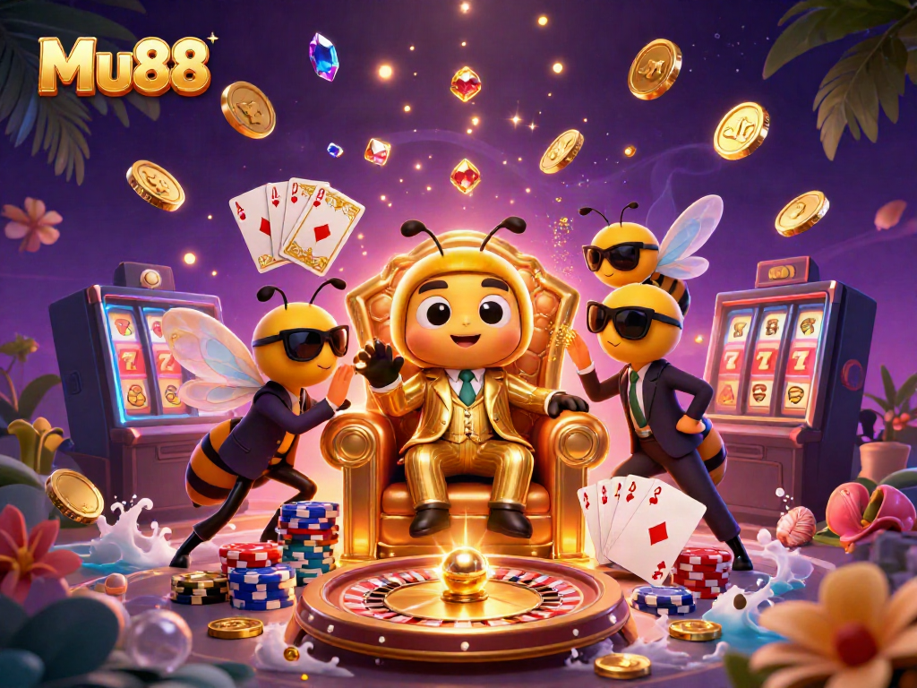 Experience thrilling gameplay at Mu88 with a vibrant casino scene featuring a bumblebee mob boss and dazzling game elements.