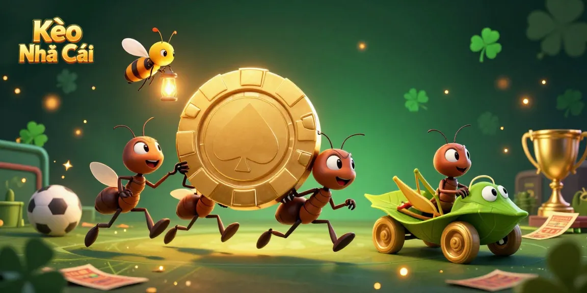 Bet on Kèo Nhà Cái with excitement as ants heist golden poker chips while the firefly looks on.