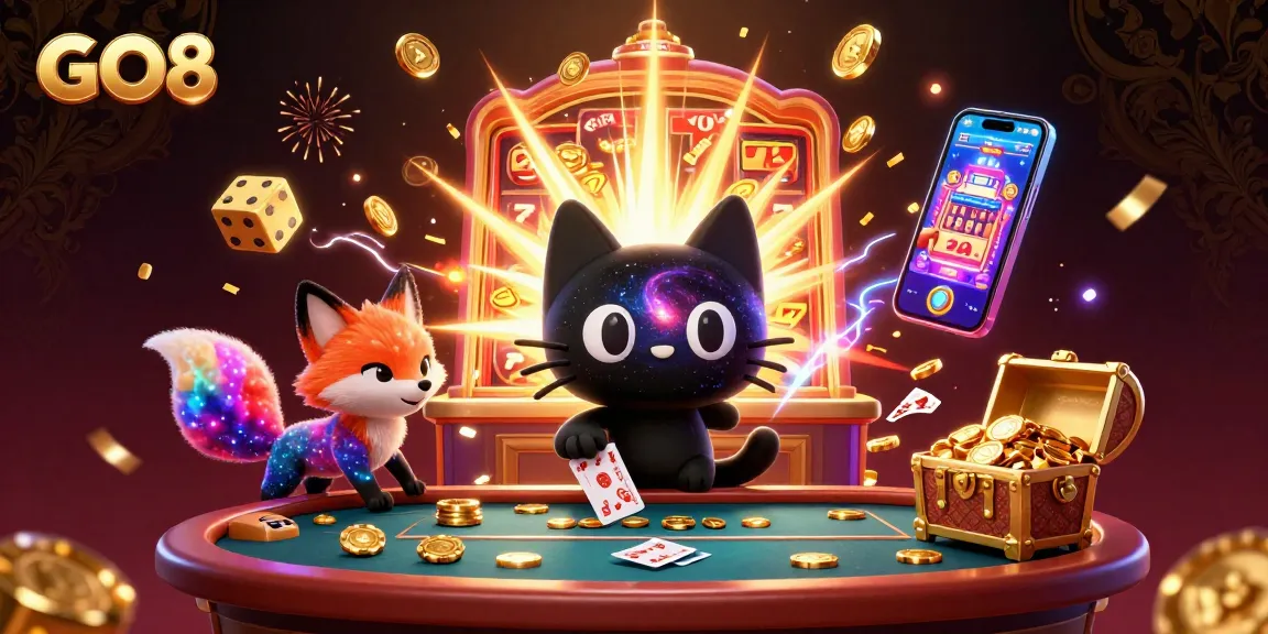 Engage with GO8's cosmic casino experience, featuring thrilling 3D game elements and vibrant characters.