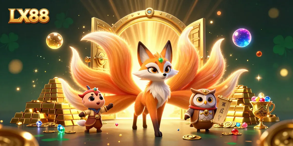 Immerse yourself with LX88 in this vibrant 3D casino scene showcasing multiple treasures and characters.