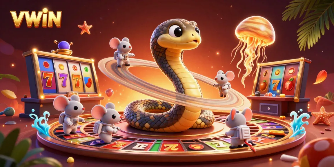 Experience thrilling jackpots at VWIN with vibrant casino illustrations showcasing exciting slot games.