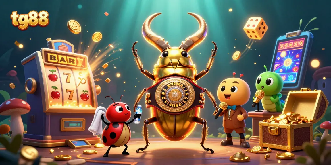 Experience tg88 with a lively casino scene featuring a champion beetle and dynamic game elements.