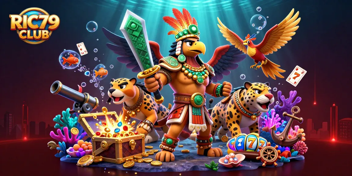 Experience the thrill of gaming with RIC79 CLUB featuring an action-packed casino scene.