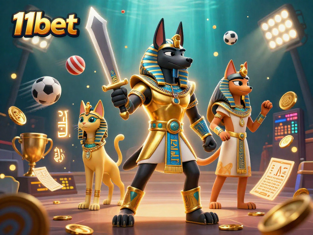 Experience thrilling action with 11bet as Anubis and Bastet engage with dynamic sports betting elements.