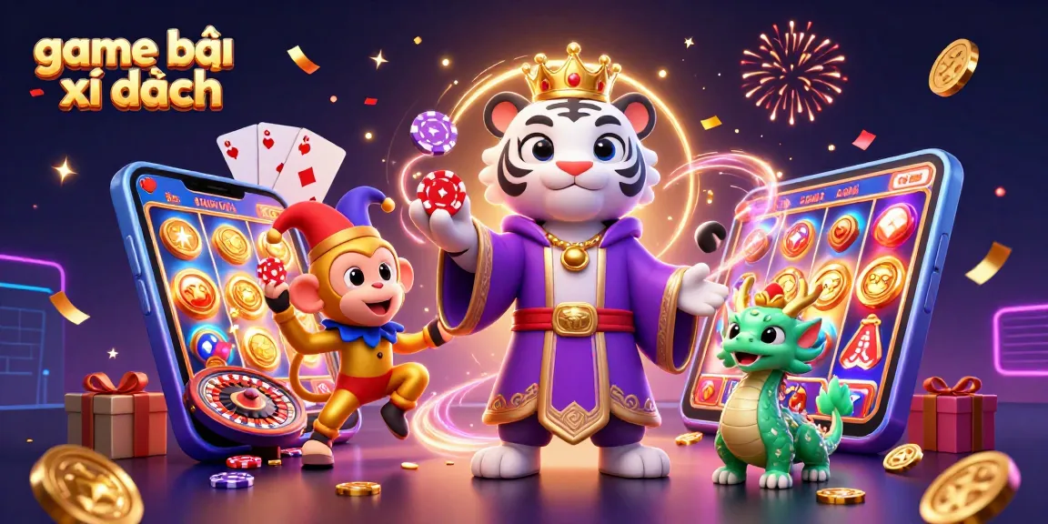 Engage in game bài xì dách with an elegant white tiger and playful monkey showcasing thrilling casino elements.