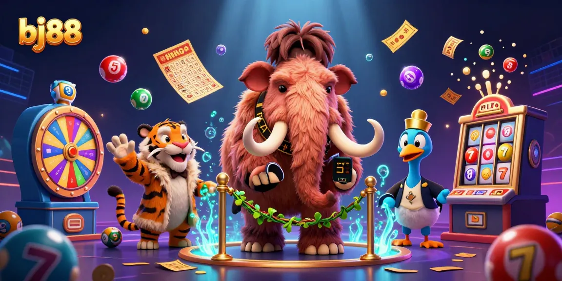 Experience thrilling gameplay at bj88 with vibrant lottery balls and engaging characters in a lively casino scene.