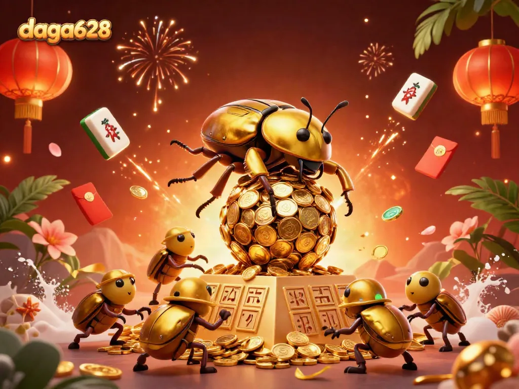 Engage with daga628's thrilling casino atmosphere, featuring a golden beetle and dynamic game elements.