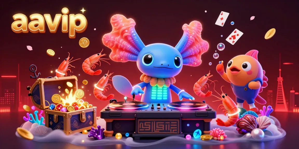 Experience exciting casino gameplay with aavip's vibrant illustration of a DJ axolotl in an epic underwater scene.