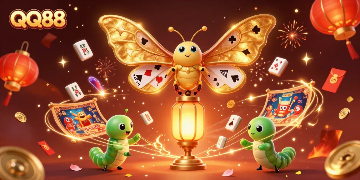 Experience the thrill of QQ88 with a vibrant digital casino scene featuring unique elements and characters.