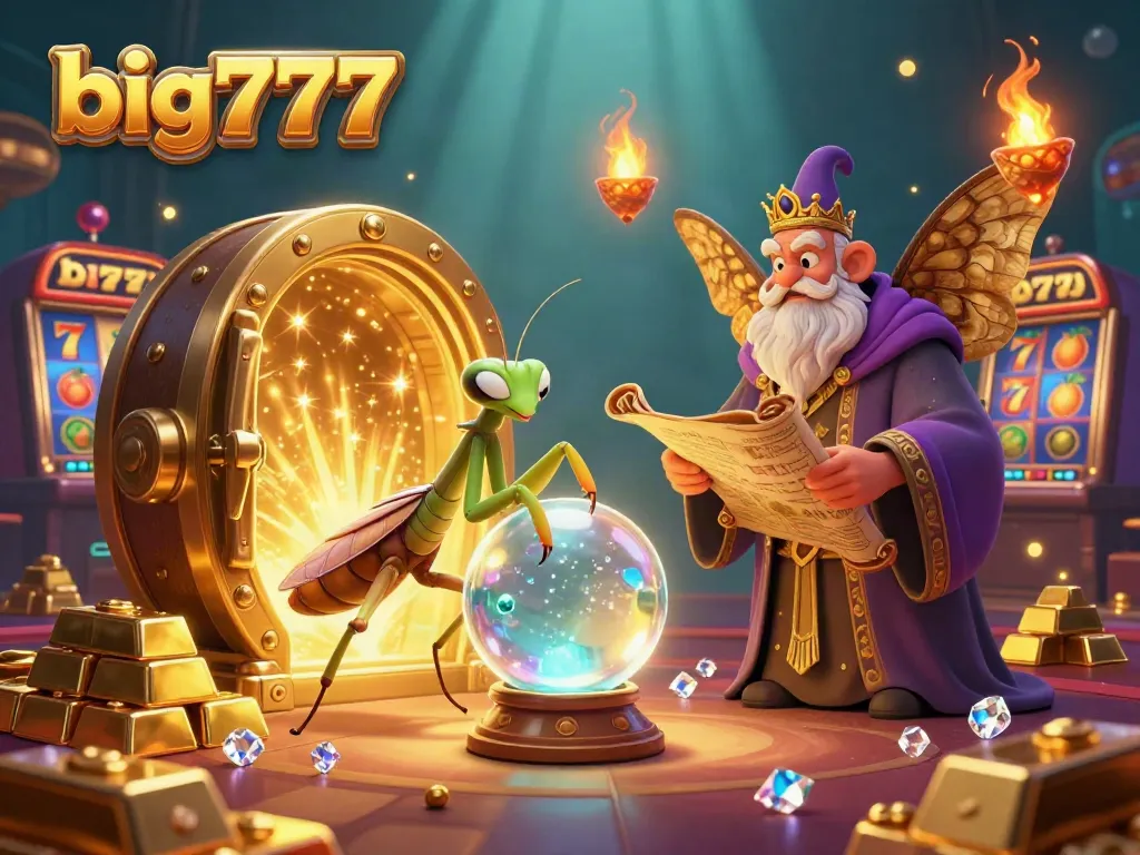 Engage with big777 as you claim your jackpot in this vibrant 3D casino illustration showcasing fortune, luck, and treasures.
