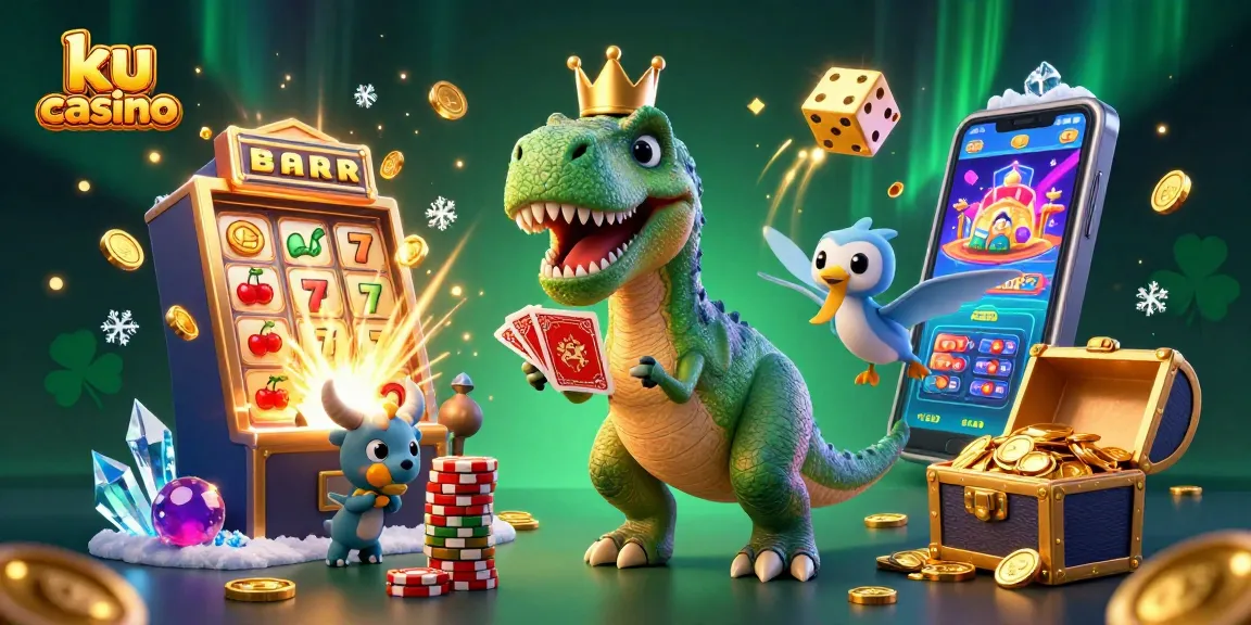 Experience excitement at ku casino with playful cartoon characters and vibrant gambling elements.