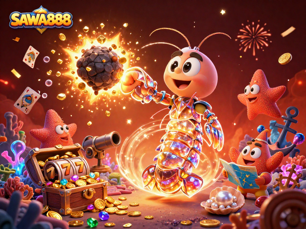 Experience winning moments with SAWA888, showcasing vibrant games and festive celebration elements.