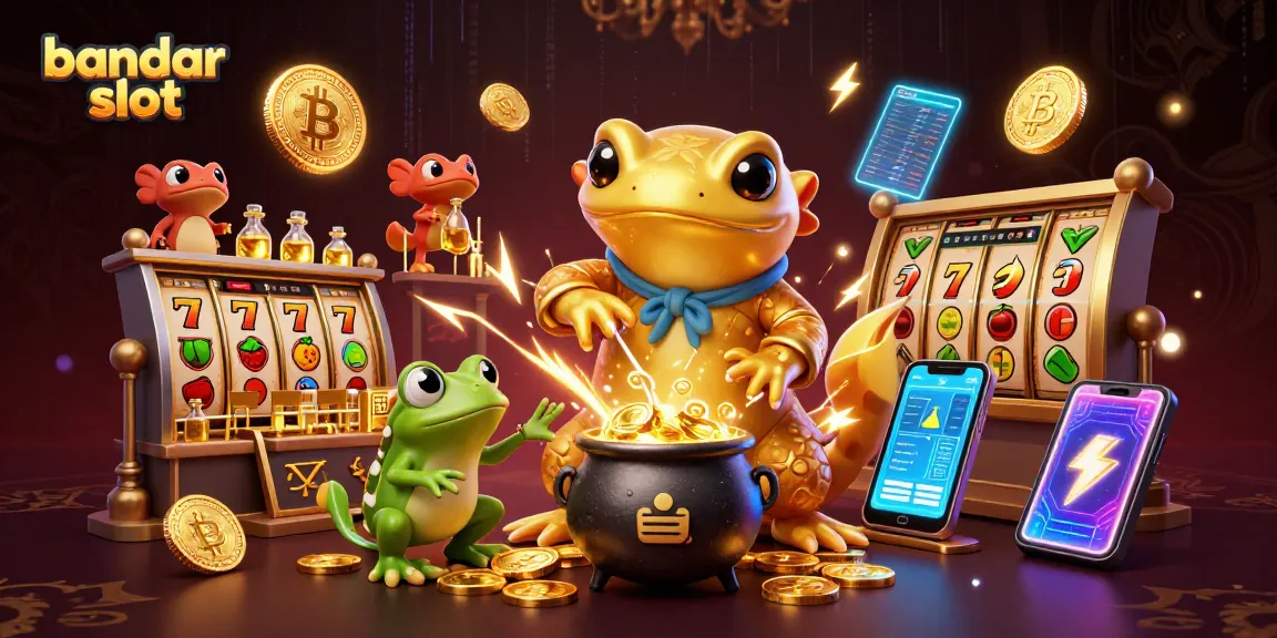 Engage with bandar slot at HARGATOTO featuring a dynamic scene of a golden salamander alchemist transmuting winnings.