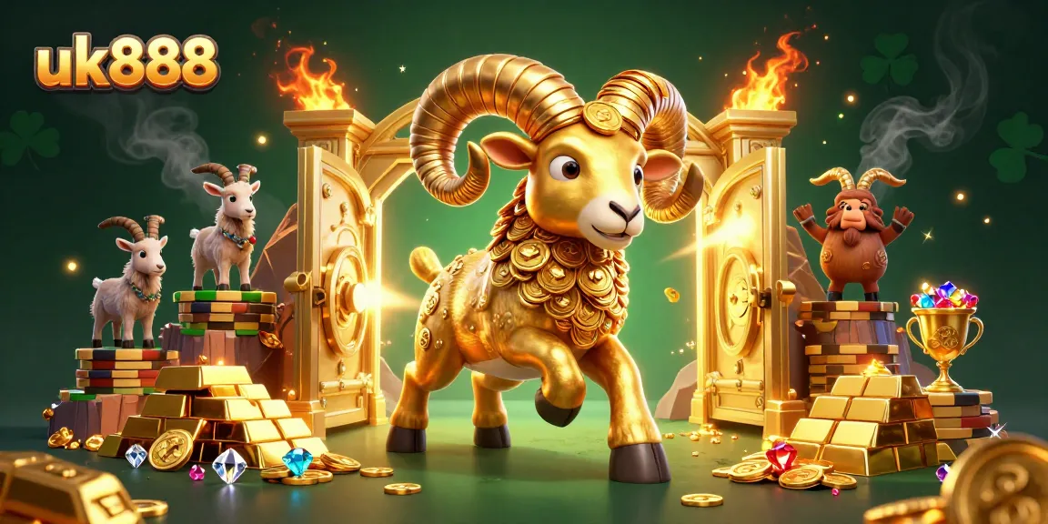 Experience exciting wins with uk888, featuring a golden ram and wealth elements in a vibrant casino scene.