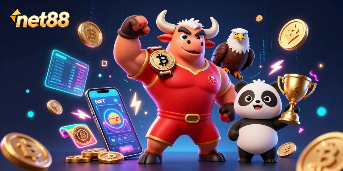 Win big with net88 in this vibrant 3D casino illustration showing exciting gambling elements.