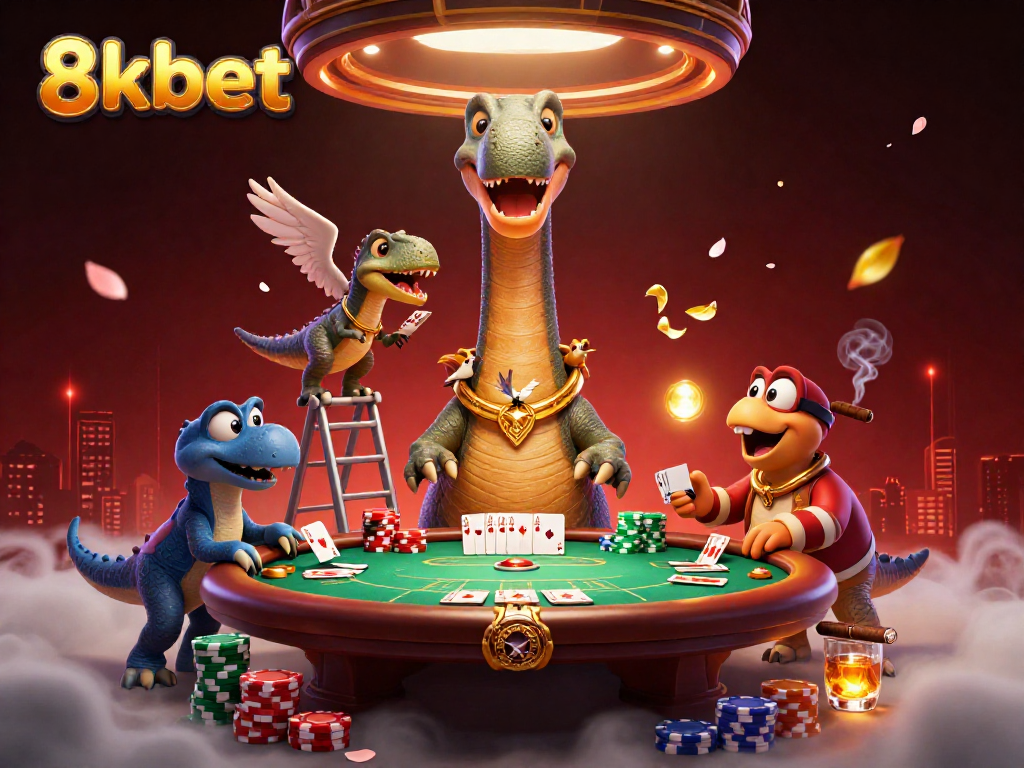 Engage in thrilling poker action at 8kbet with our vibrant 3D digital casino scene.
