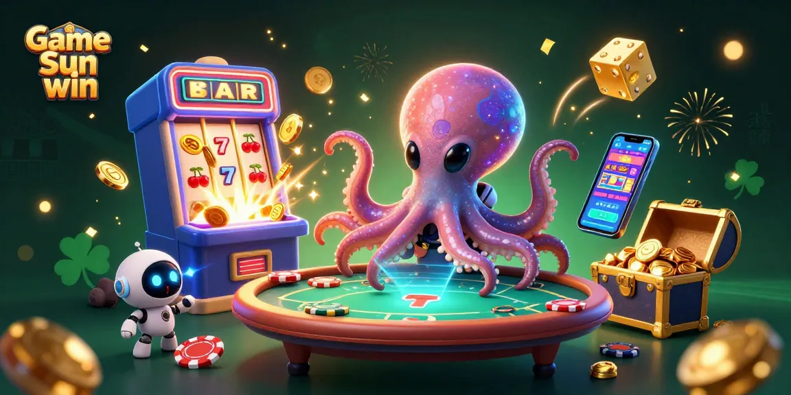 Experience excitement and winnings with Game Sun win in this vibrant casino scene featuring cosmic elements!