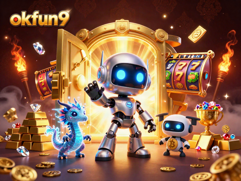 Experience thrilling gameplay with okfun9’s vibrant 3D casino illustration showcasing exciting slot dynamics.