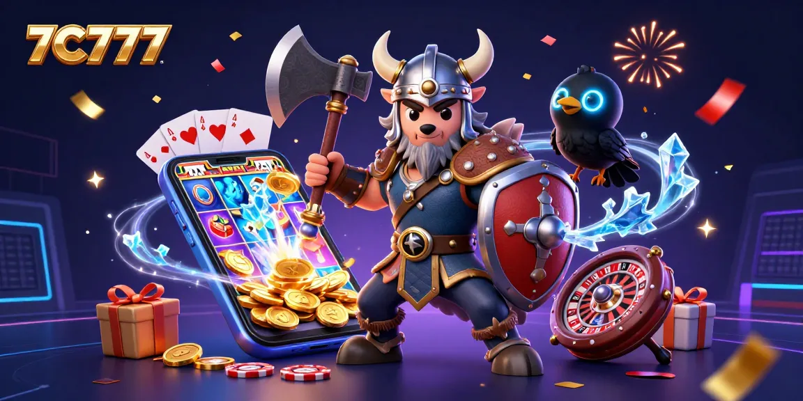 Experience the thrill of 7C777 casino games with vibrant characters and dynamic slot elements.