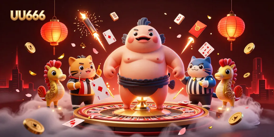 UU666 showcases an energetic underwater casino scene with colorful fugu, catfish referee, and vibrant game elements.