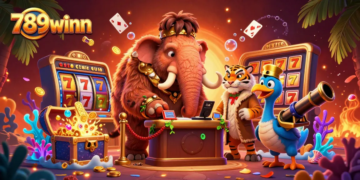 Experience the excitement of 789winn with a vibrant casino scene featuring lucky symbols and characters.