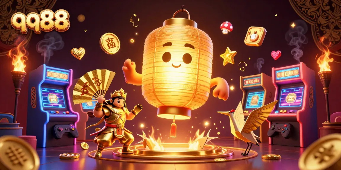 Experience thrilling gameplay with qq88 in a vibrant casino scene featuring golden lantern spirits and arcade elements.