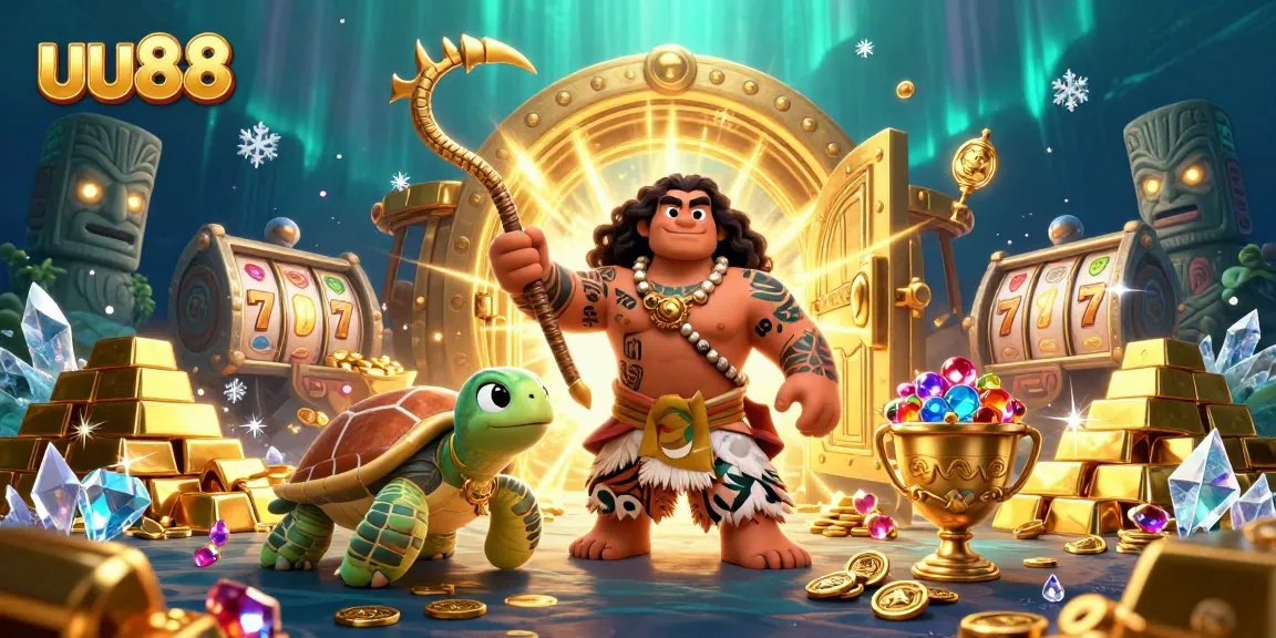 Win big at uu88 with a vibrant 3D casino scene featuring dynamic characters and treasures.