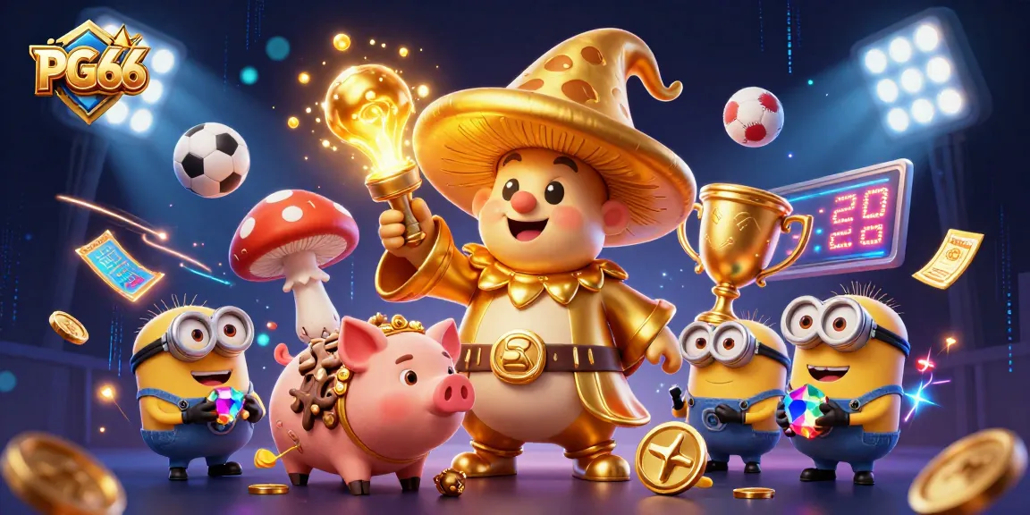 Experience PG66 with dynamic sports elements and enchanting characters in a magical casino scene.