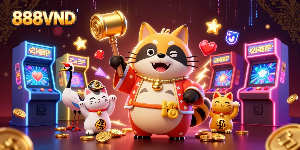 Join the exciting 888VND gaming experience with colorful characters and vibrant casino elements!