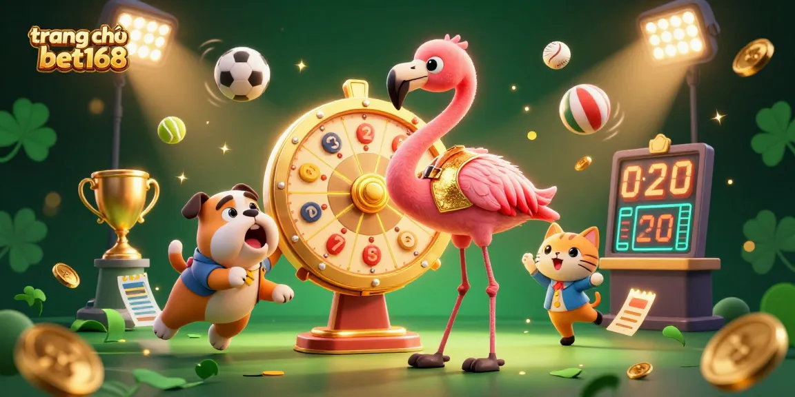 Win big at trang chủ bet168 with an exciting game show scene filled with sports elements and golden prizes.