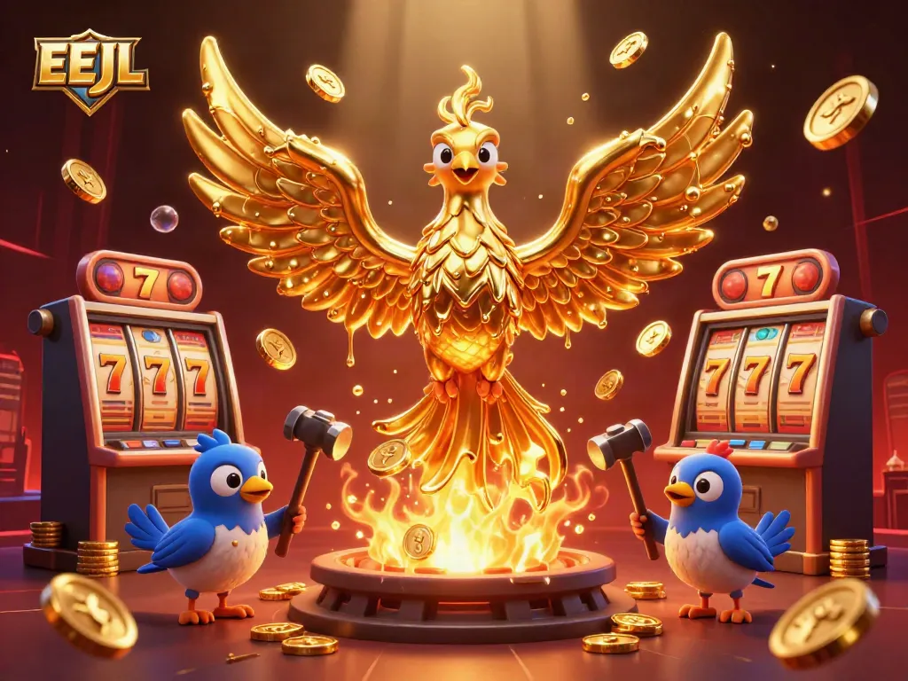 Experience thrilling casino adventures with a molten golden phoenix and dynamic slot elements at EEJL.